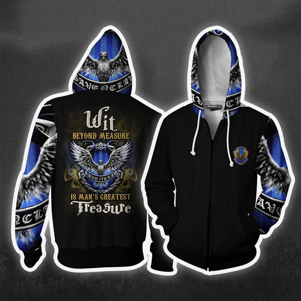 Wit Beyond Measure Is Man's Greatest Treasure Ravenclaw Harry Potter Unisex 3D T-shirt Zip Hoodie S