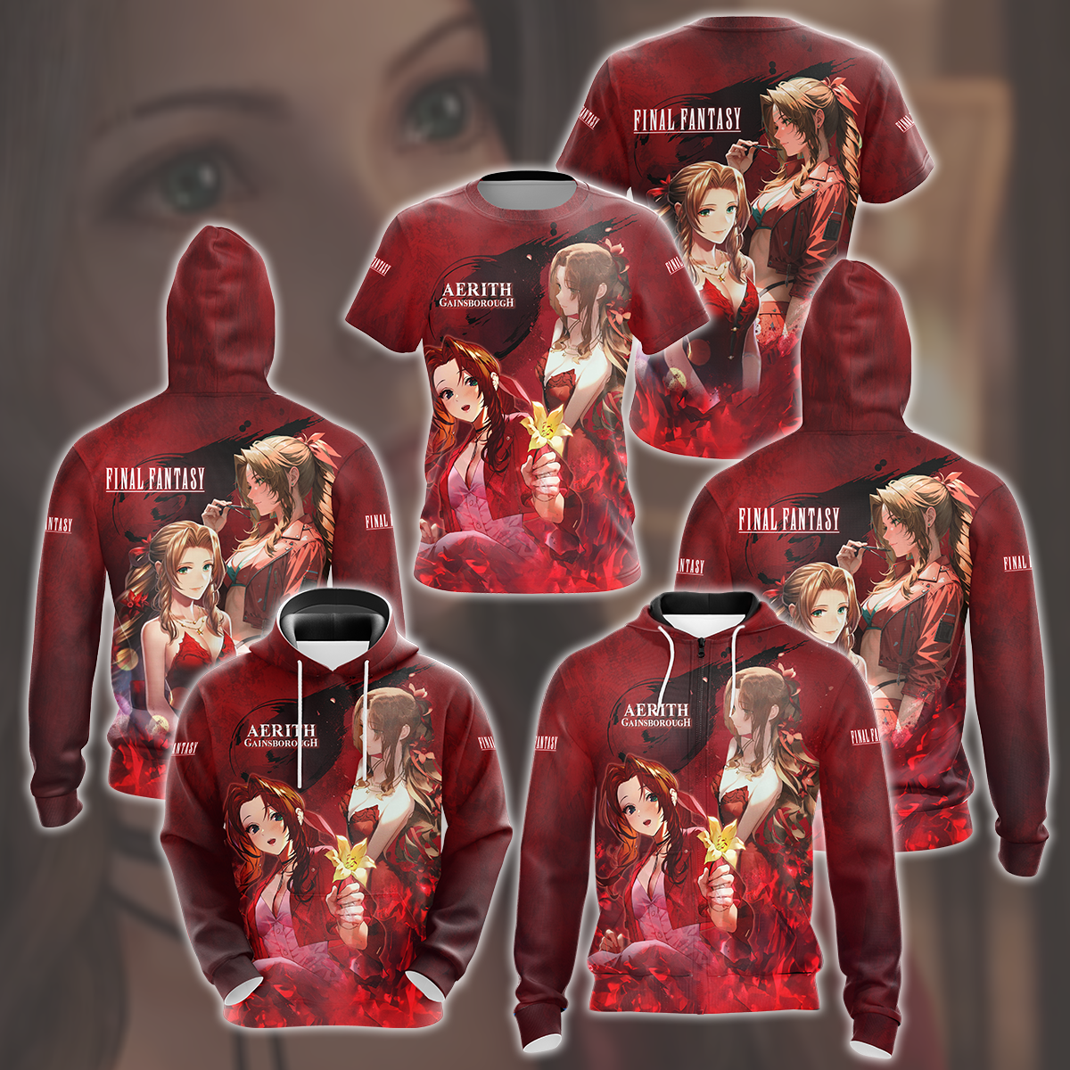 Final Fantasy VII Rebirth Aerith Gainsborough Video Game All Over Printed T-shirt Tank Top Zip Hoodie Pullover Hoodie Hawaiian Shirt Beach Shorts Joggers