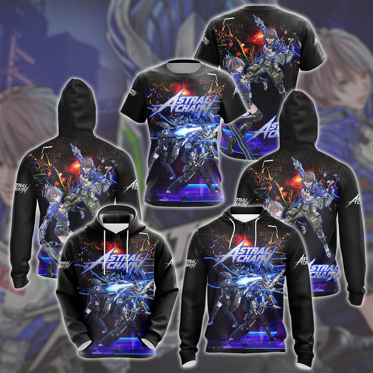 Astral Chain Video Game All Over Printed T-shirt Tank Top Zip Hoodie Pullover Hoodie Hawaiian Shirt Beach Shorts Joggers