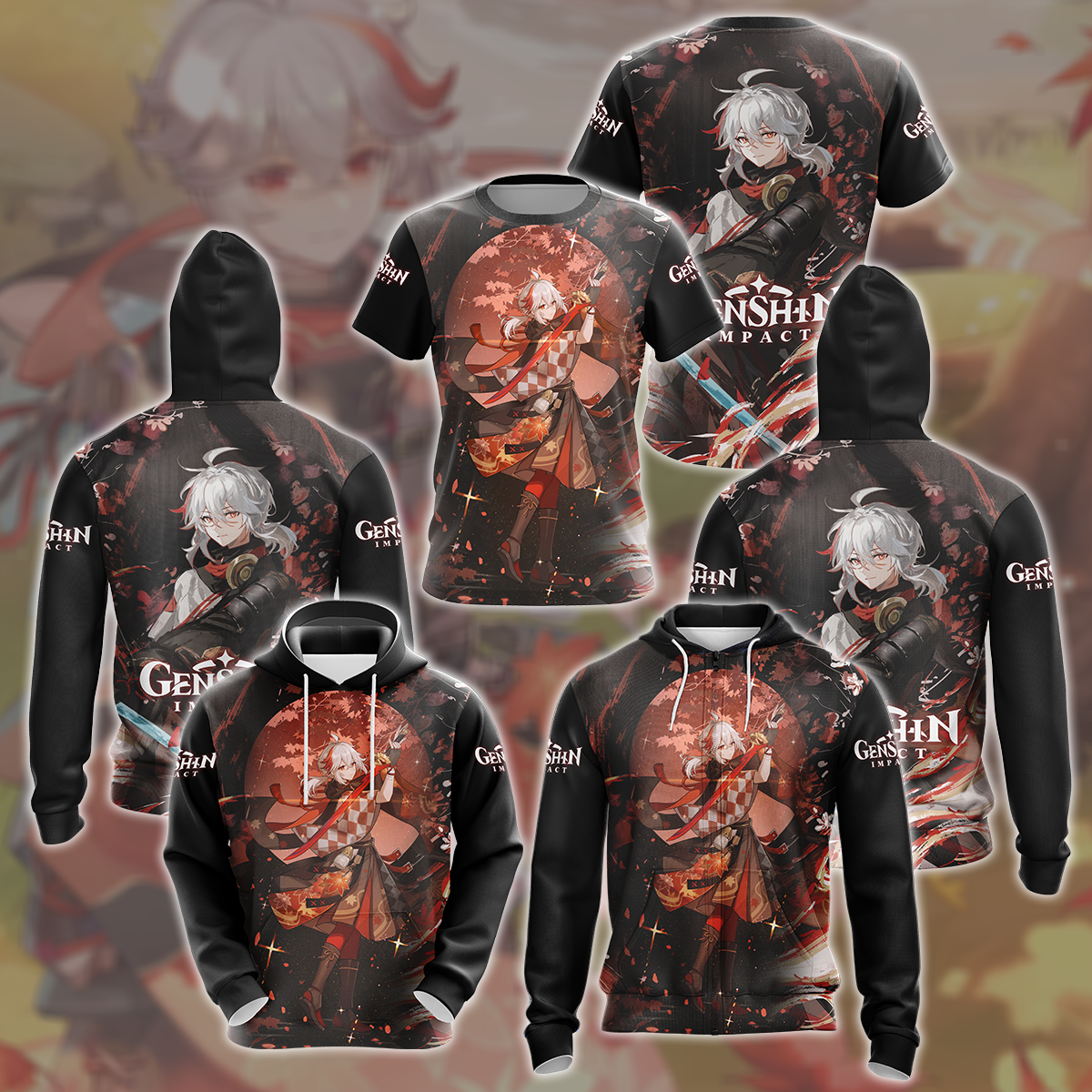 Genshin Impact Kaedehara Kazuha Video Game All Over Printed T-shirt Tank Top Zip Hoodie Pullover Hoodie Hawaiian Shirt Beach Shorts Joggers