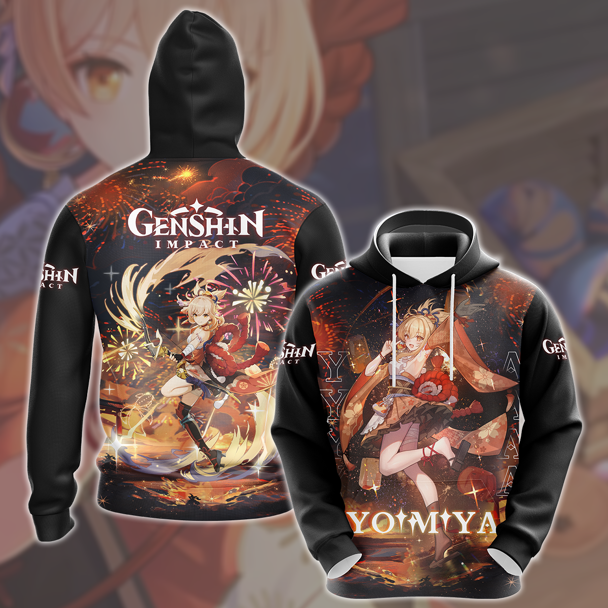 Genshin Impact Yoimiya Video Game All Over Printed T-shirt Tank Top Zip Hoodie Pullover Hoodie Hawaiian Shirt Beach Shorts Joggers Hoodie S