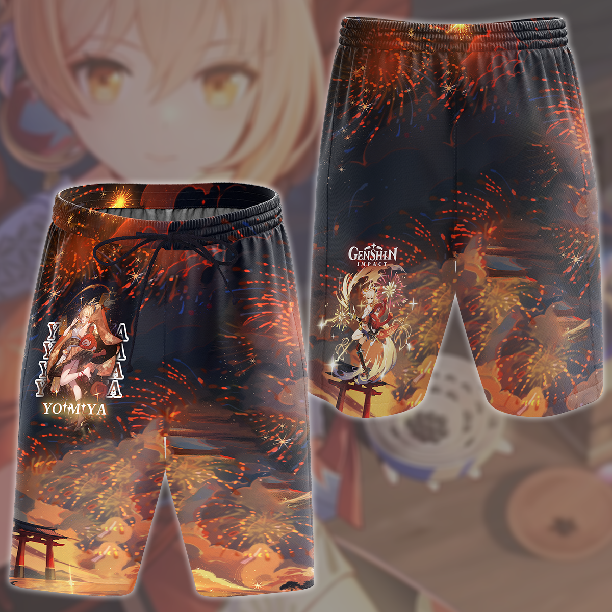 Genshin Impact Yoimiya Video Game All Over Printed T-shirt Tank Top Zip Hoodie Pullover Hoodie Hawaiian Shirt Beach Shorts Joggers Beach Shorts S