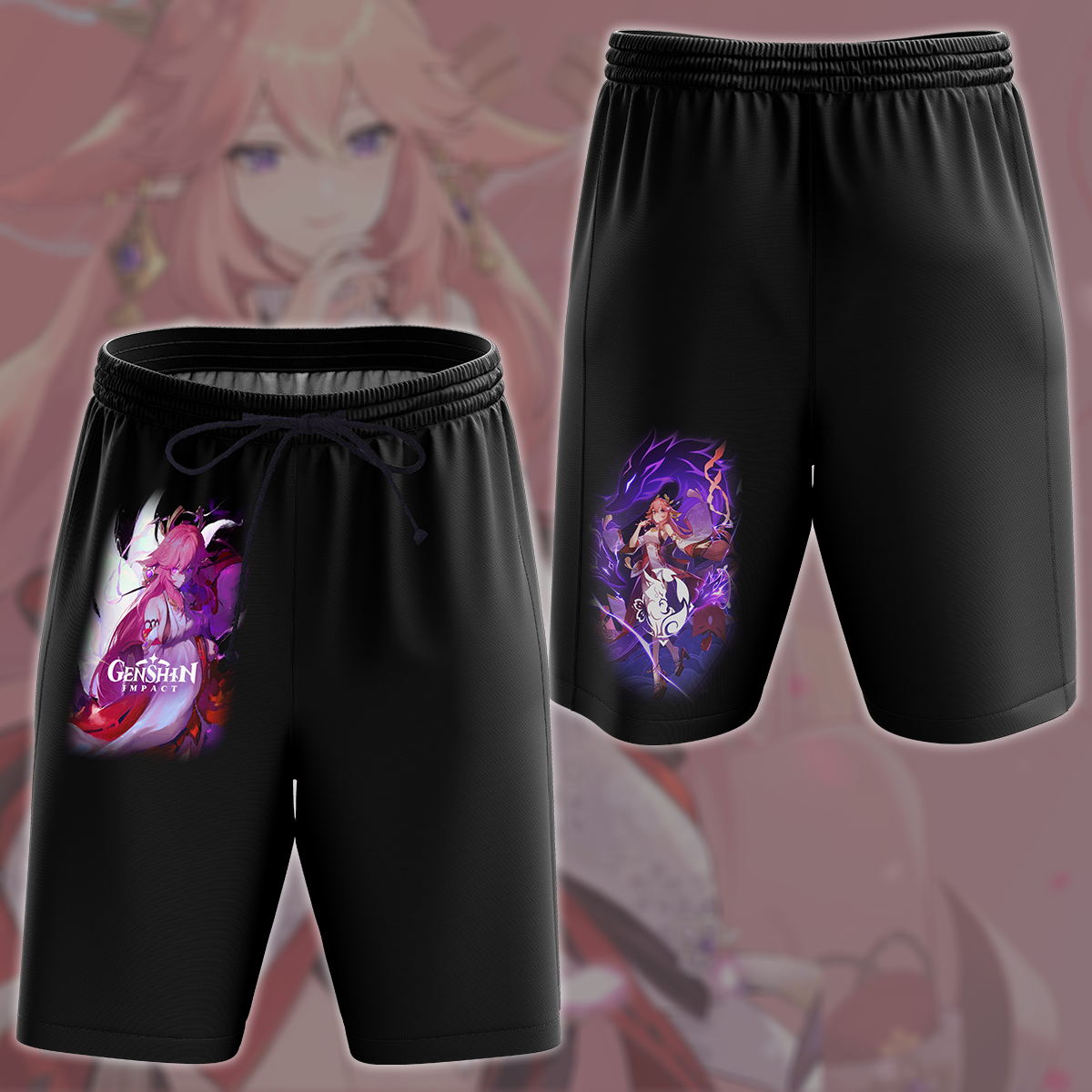 Genshin Impact Yae Miko Video Game All Over Printed T-shirt Tank Top Zip Hoodie Pullover Hoodie Hawaiian Shirt Beach Shorts Joggers Beach Shorts S