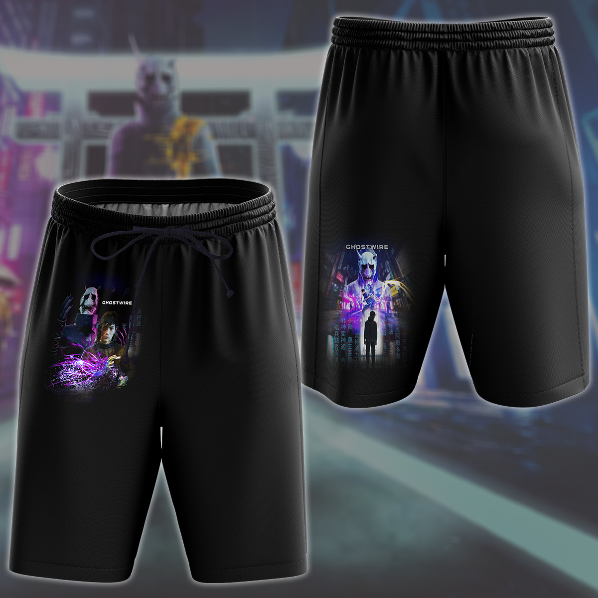 Ghostwire: Tokyo Video Game All Over Printed T-shirt Tank Top Zip Hoodie Pullover Hoodie Hawaiian Shirt Beach Shorts Joggers Beach Shorts S