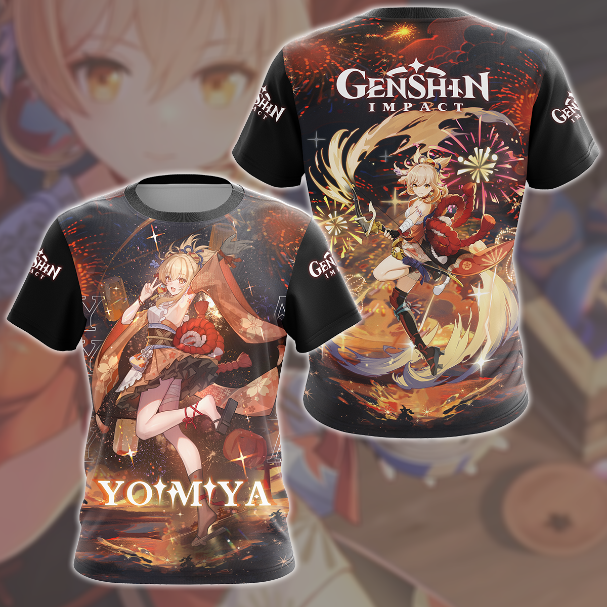 Genshin Impact Yoimiya Video Game All Over Printed T-shirt Tank Top Zip Hoodie Pullover Hoodie Hawaiian Shirt Beach Shorts Joggers T-shirt S
