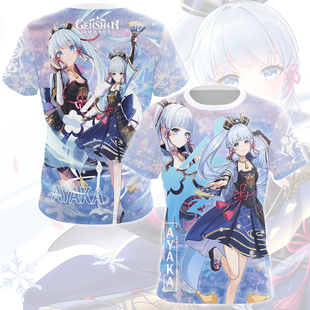 Genshin Impact Ayaka Video Game All Over Printed T-shirt Tank Top Zip Hoodie Pullover Hoodie Hawaiian Shirt Beach Shorts Joggers T-shirt S