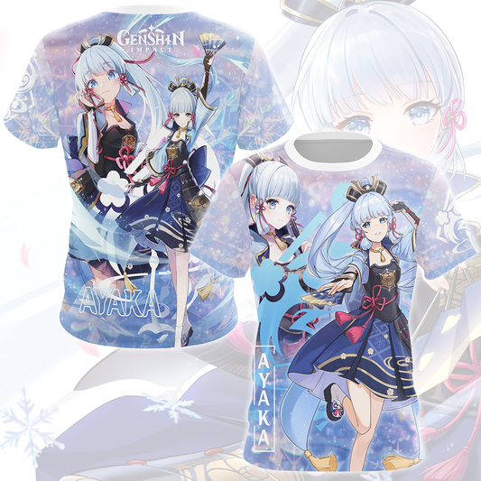 Genshin Impact Ayaka Video Game All Over Printed T-shirt Tank Top Zip Hoodie Pullover Hoodie Hawaiian Shirt Beach Shorts Joggers T-shirt S