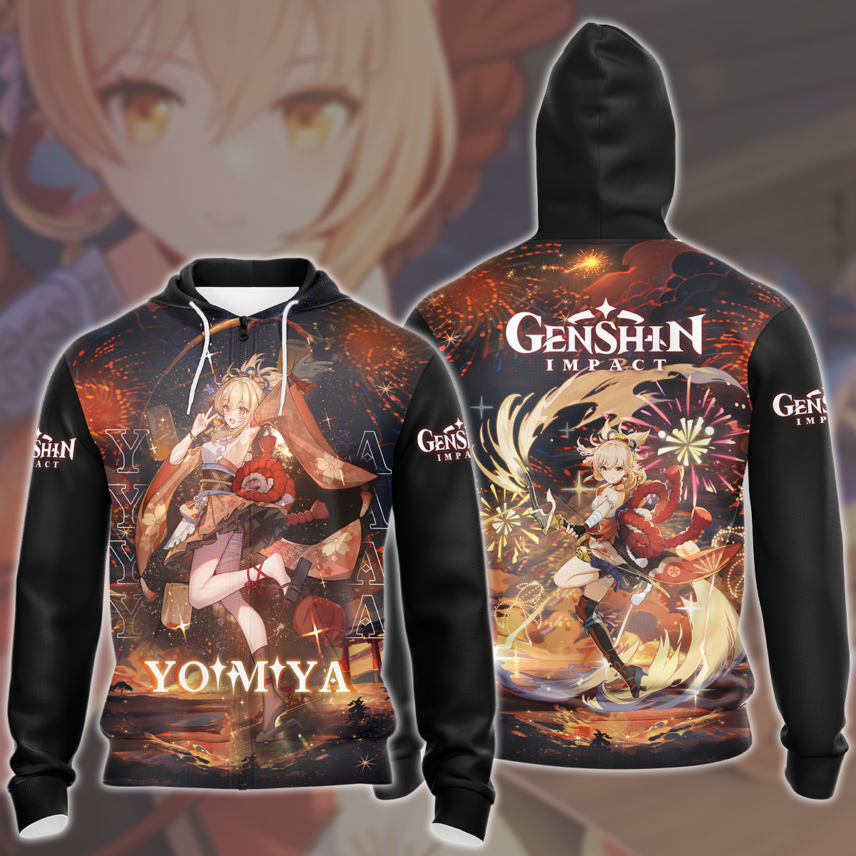 Genshin Impact Yoimiya Video Game All Over Printed T-shirt Tank Top Zip Hoodie Pullover Hoodie Hawaiian Shirt Beach Shorts Joggers Zip Hoodie S