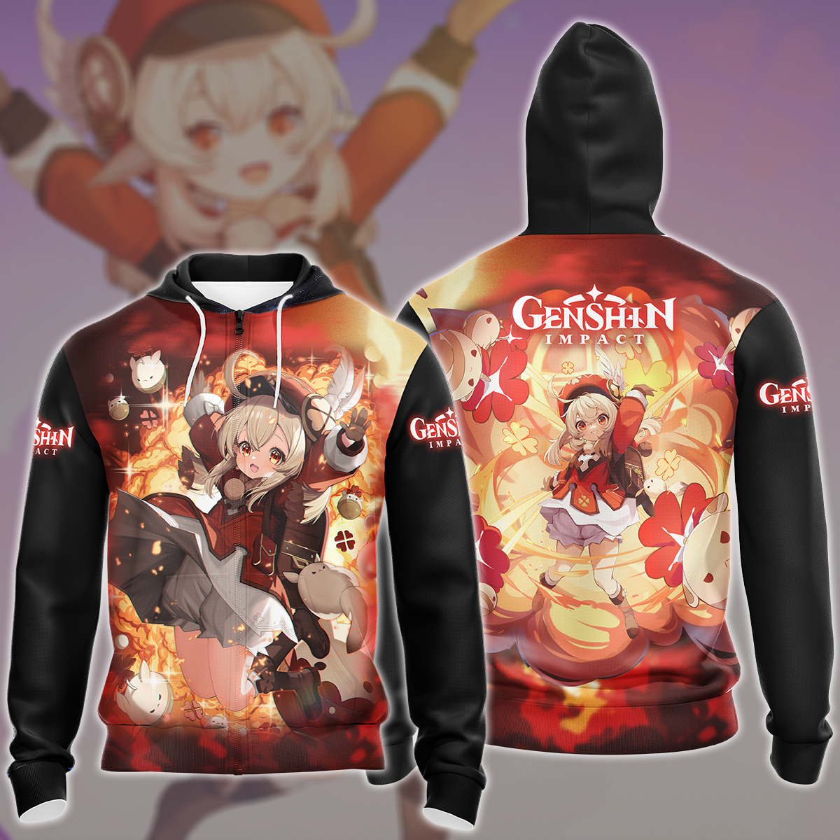 Genshin Impact Klee Video Game All Over Printed T-shirt Tank Top Zip Hoodie Pullover Hoodie Hawaiian Shirt Beach Shorts Joggers Zip Hoodie S