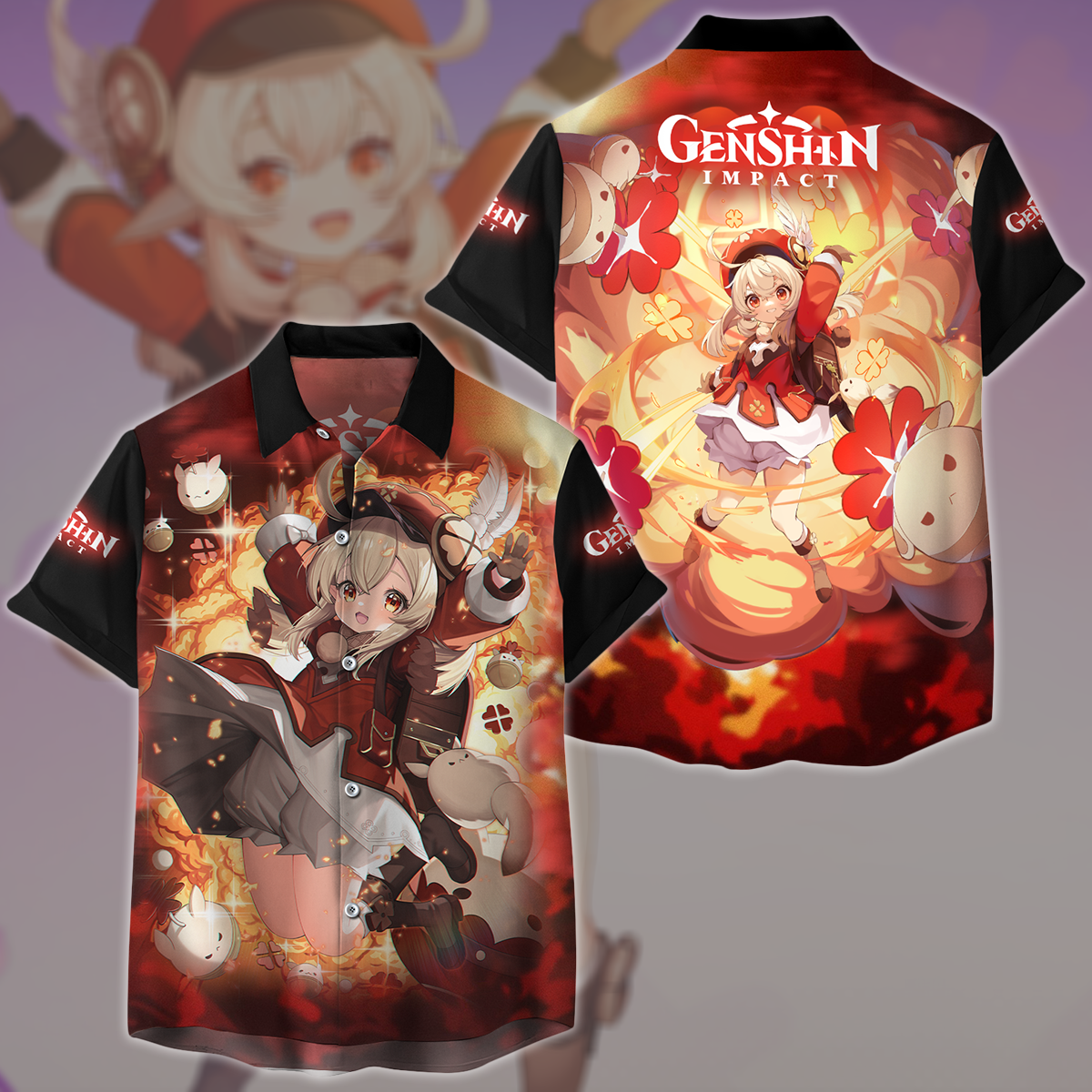 Genshin Impact Klee Video Game All Over Printed T-shirt Tank Top Zip Hoodie Pullover Hoodie Hawaiian Shirt Beach Shorts Joggers Hawaiian Shirt S