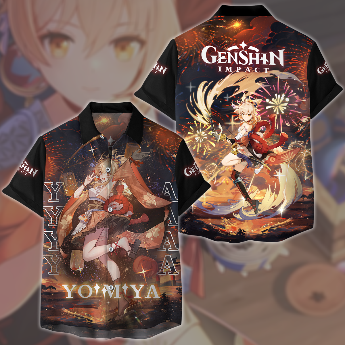 Genshin Impact Yoimiya Video Game All Over Printed T-shirt Tank Top Zip Hoodie Pullover Hoodie Hawaiian Shirt Beach Shorts Joggers Hawaiian Shirt S