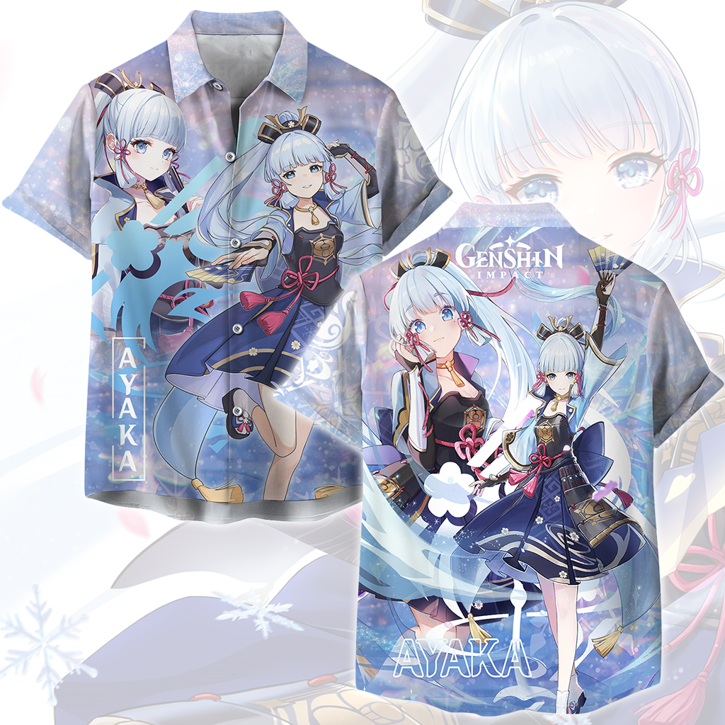 Genshin Impact Ayaka Video Game All Over Printed T-shirt Tank Top Zip Hoodie Pullover Hoodie Hawaiian Shirt Beach Shorts Joggers Hawaiian Shirt S