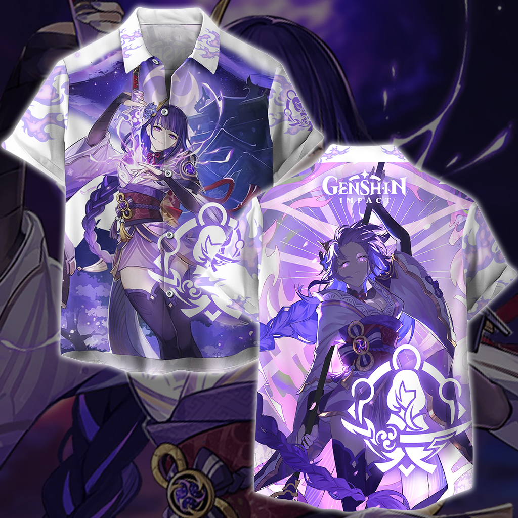 Genshin Impact Raiden Shogun Video Game All Over Printed T-shirt Tank Top Zip Hoodie Pullover Hoodie Hawaiian Shirt Beach Shorts Joggers Hawaiian Shirt S
