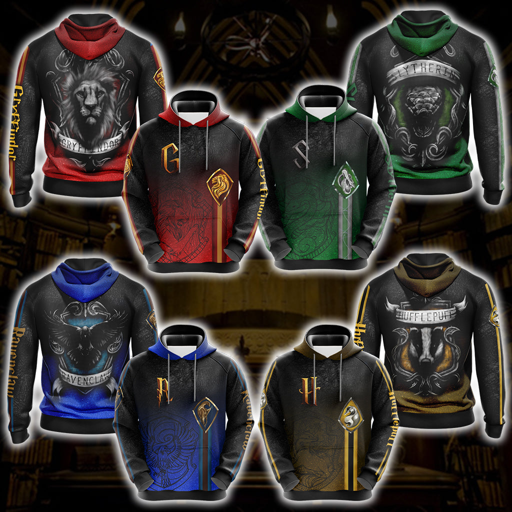 Harry Potter Hogwarts House Gryffindor Slytherin Ravenclaw Hufflepuff T-shirt Zip Hoodie Pullover Hoodie