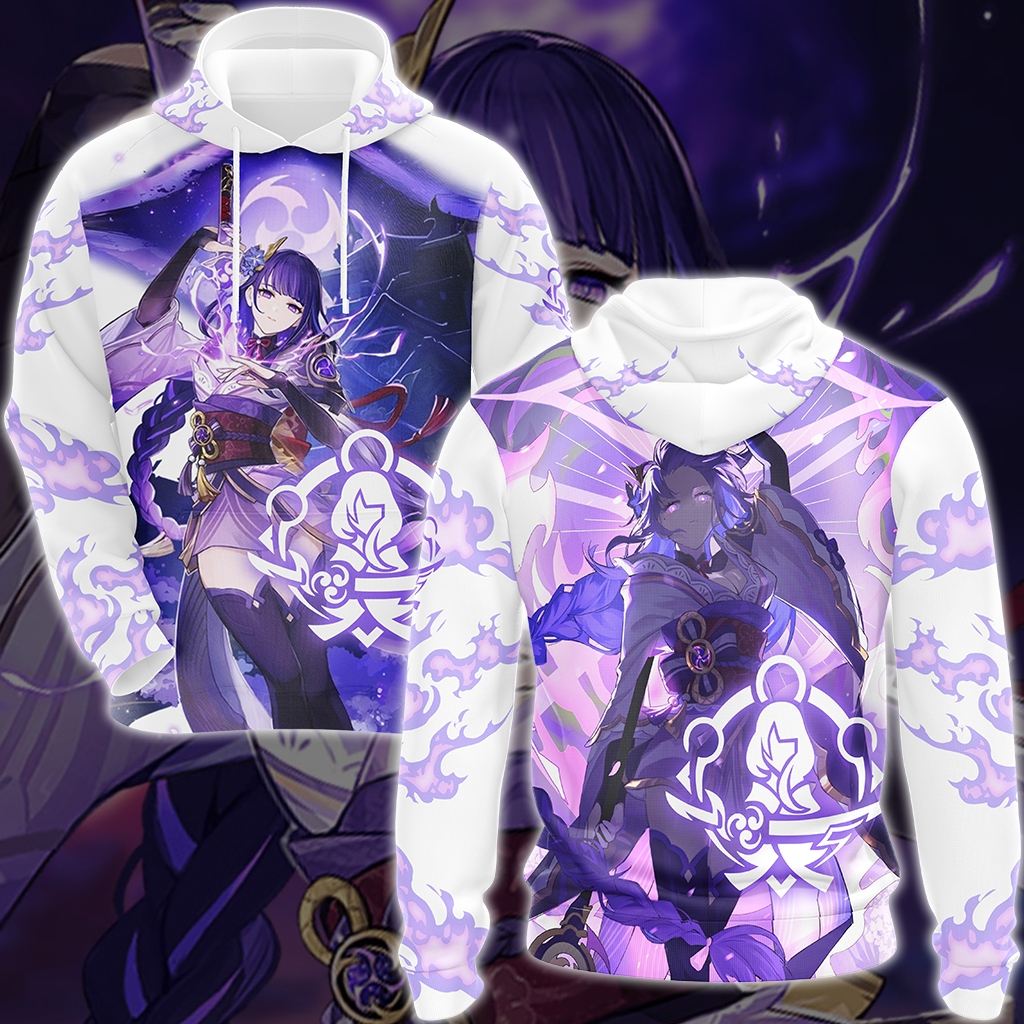 Genshin Impact Raiden Shogun Video Game All Over Printed T-shirt Tank Top Zip Hoodie Pullover Hoodie Hawaiian Shirt Beach Shorts Joggers Hoodie S