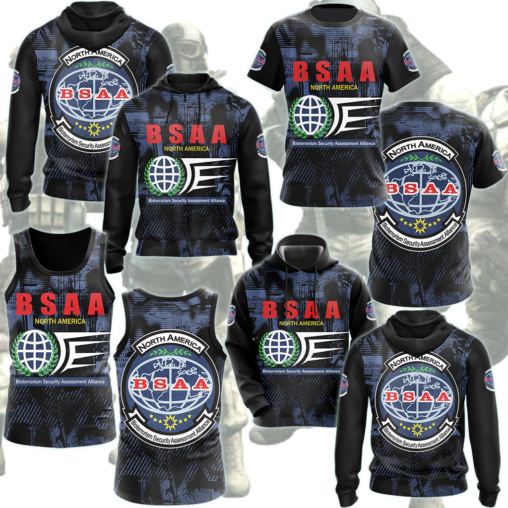 Resident Evil Bioterrorism Security Assessment Alliance (B.S.A.A.) Video Game All Over Printed T-shirt Tank Top Zip Hoodie Pullover Hoodie Hawaiian Shirt Beach Shorts Joggers
