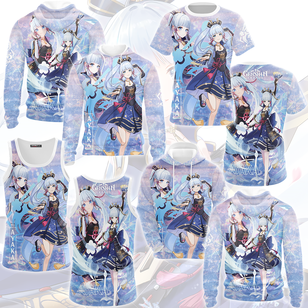 Genshin Impact Ayaka Video Game All Over Printed T-shirt Tank Top Zip Hoodie Pullover Hoodie Hawaiian Shirt Beach Shorts Joggers