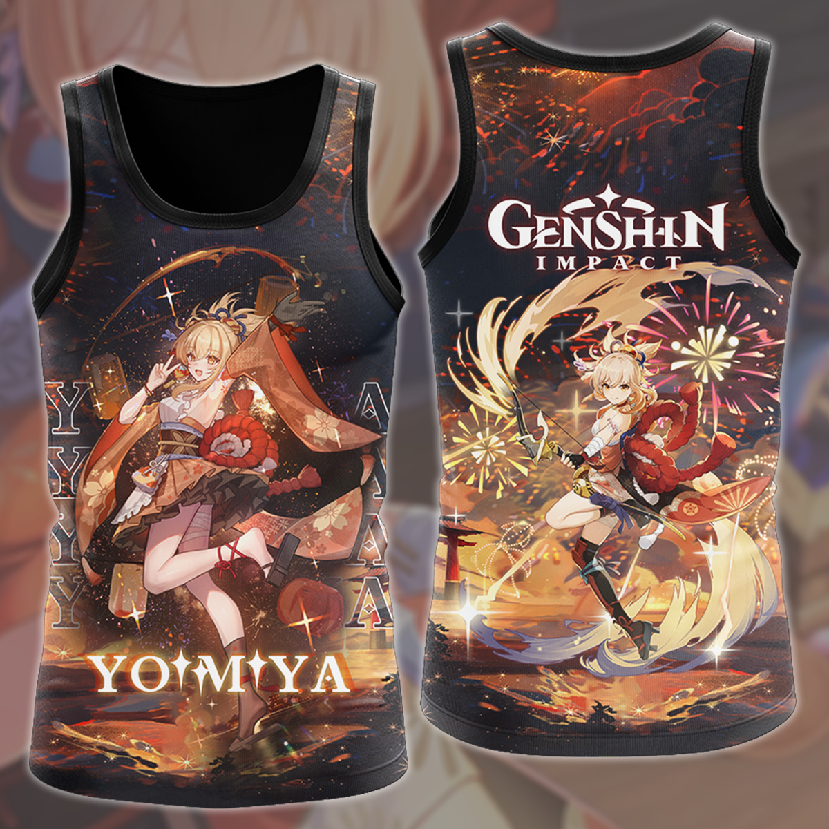 Genshin Impact Yoimiya Video Game All Over Printed T-shirt Tank Top Zip Hoodie Pullover Hoodie Hawaiian Shirt Beach Shorts Joggers Tank Top S