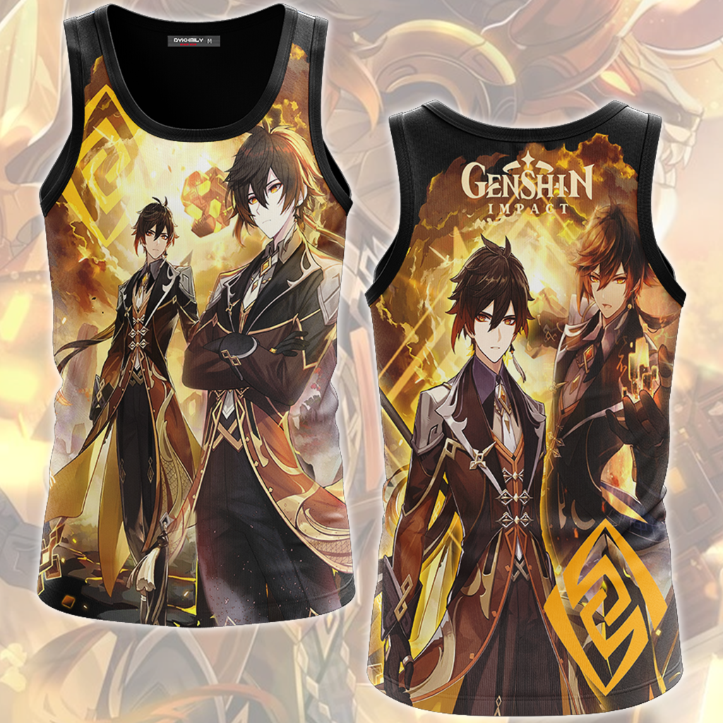 Genshin Impact Zhongli Video Game All Over Printed T-shirt Tank Top Zip Hoodie Pullover Hoodie Hawaiian Shirt Beach Shorts Joggers Tank Top S