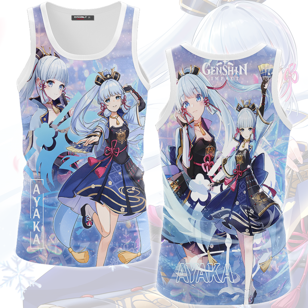 Genshin Impact Ayaka Video Game All Over Printed T-shirt Tank Top Zip Hoodie Pullover Hoodie Hawaiian Shirt Beach Shorts Joggers Tank Top S