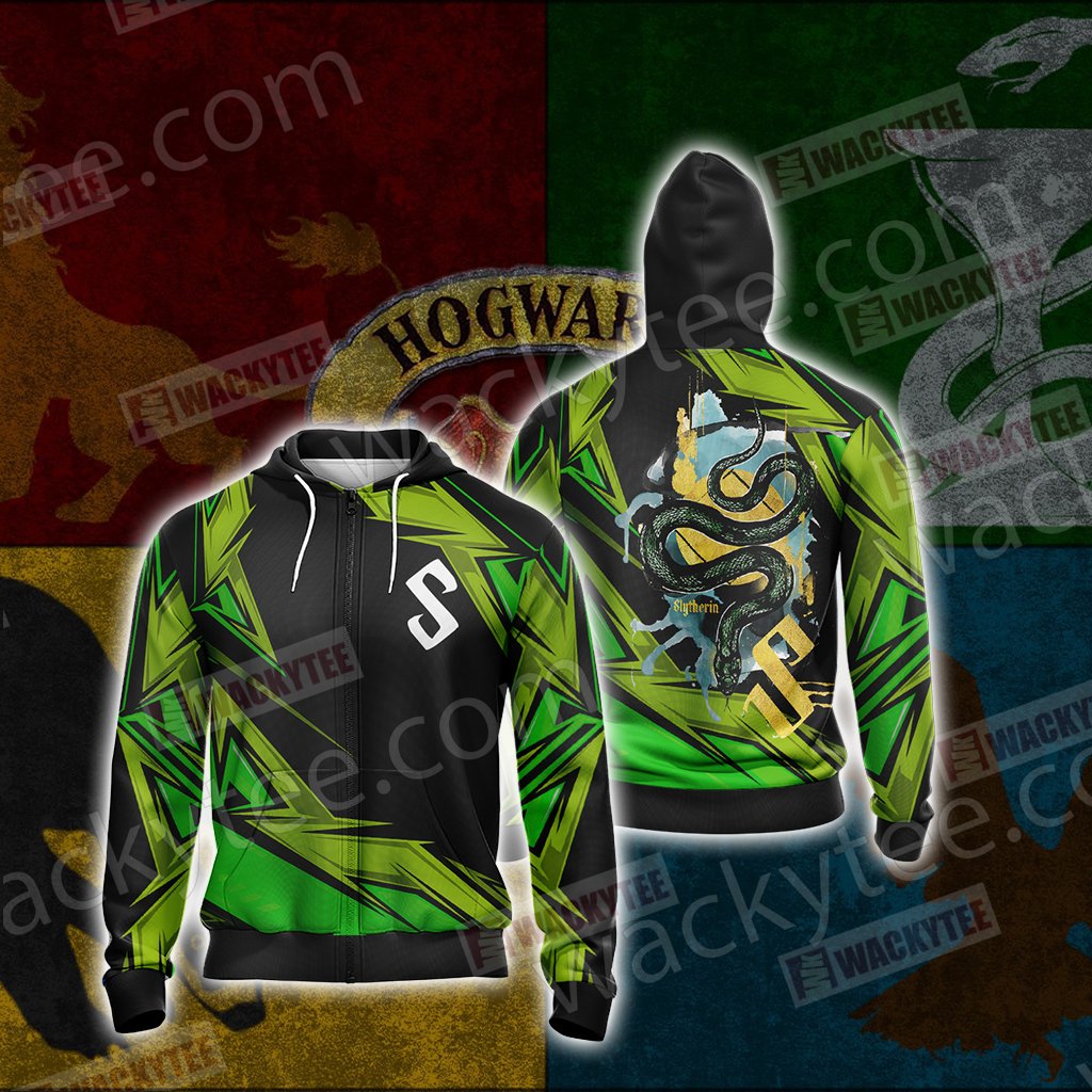 Harry Potter - Slytherin House Wacky Style Unisex 3D T-shirt Zip Hoodie S