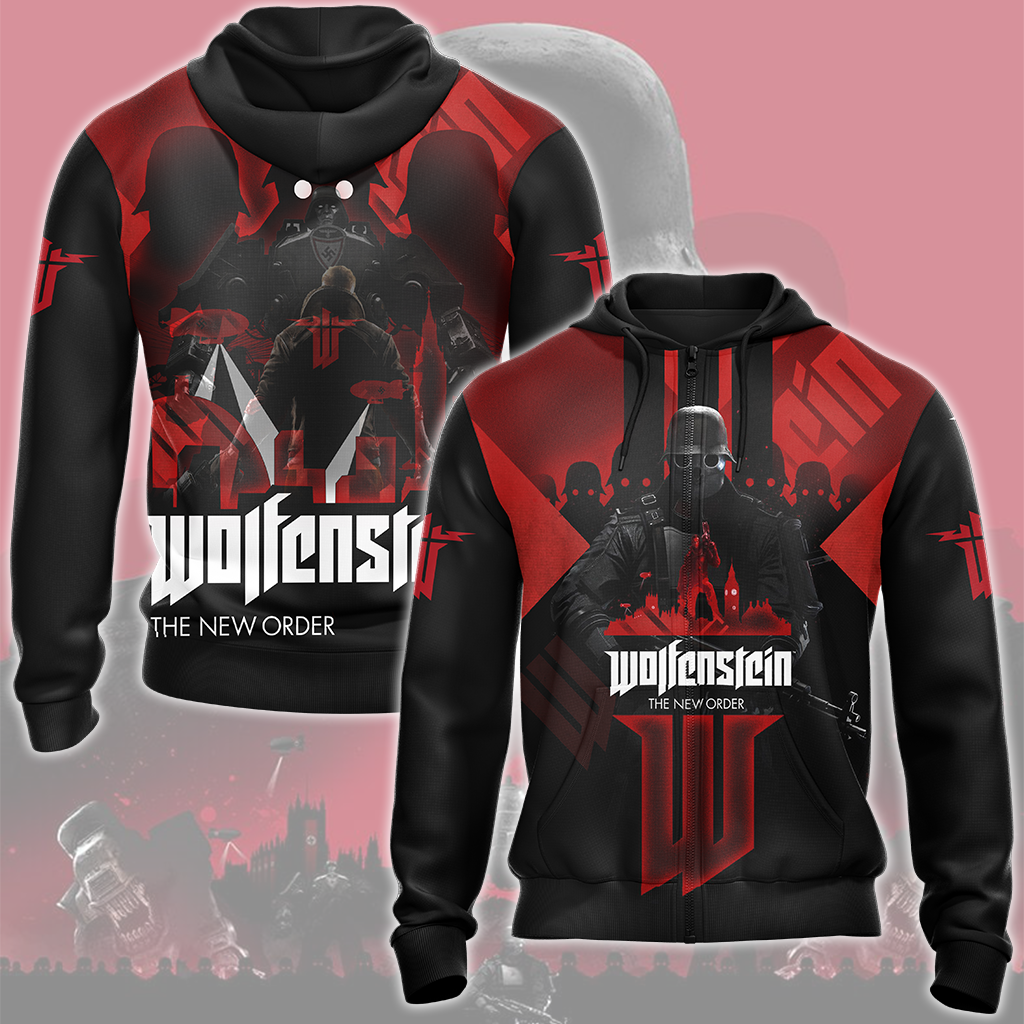 Wolfenstein: The New Order Video Game All Over Printed T-shirt Tank Top Zip Hoodie Pullover Hoodie Hawaiian Shirt Beach Shorts Joggers Zip Hoodie S