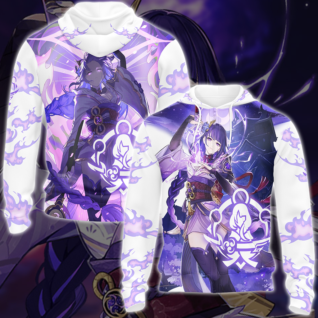 Genshin Impact Raiden Shogun Video Game All Over Printed T-shirt Tank Top Zip Hoodie Pullover Hoodie Hawaiian Shirt Beach Shorts Joggers Zip Hoodie S