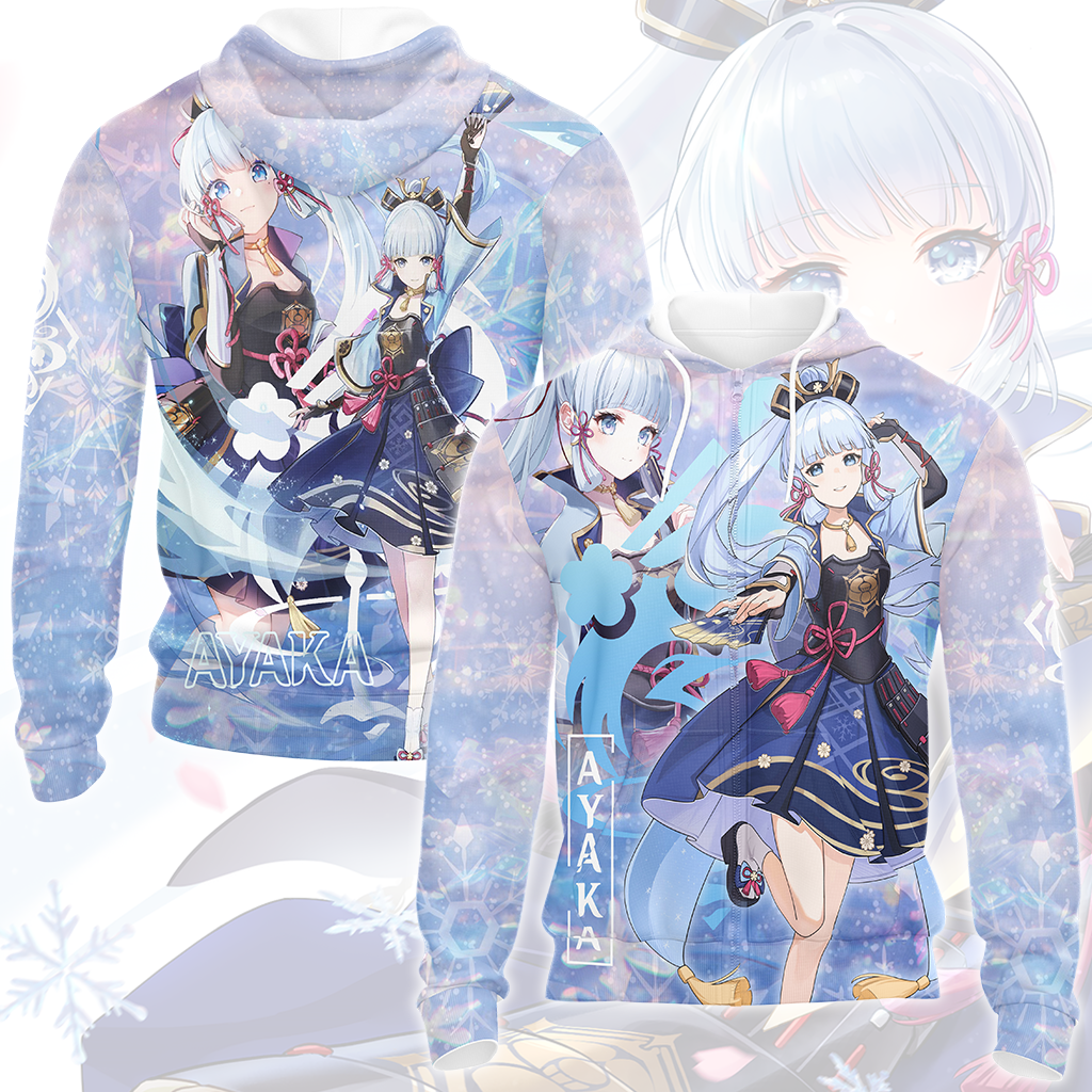 Genshin Impact Ayaka Video Game All Over Printed T-shirt Tank Top Zip Hoodie Pullover Hoodie Hawaiian Shirt Beach Shorts Joggers Zip Hoodie S