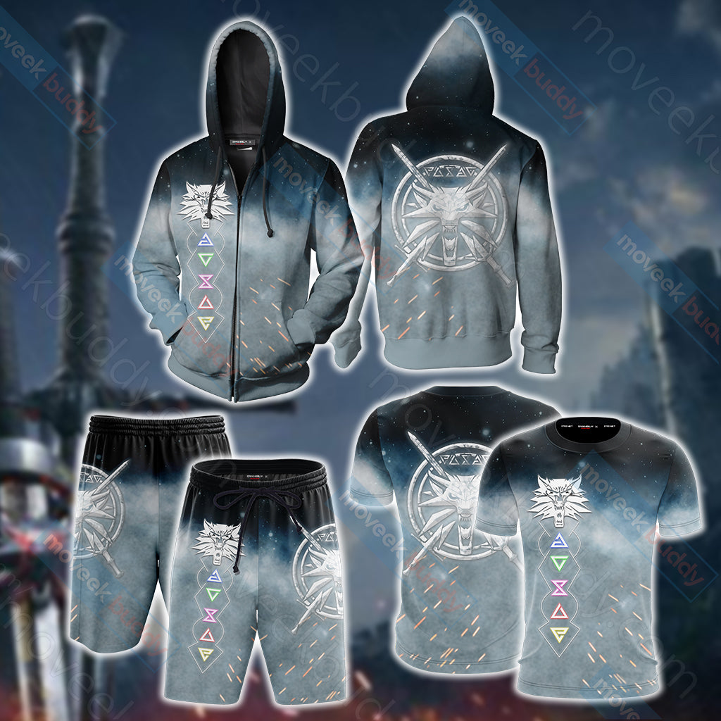 The Witcher 3 Wild Hunt Wild White Wolf Symbol 3D Beach Shorts