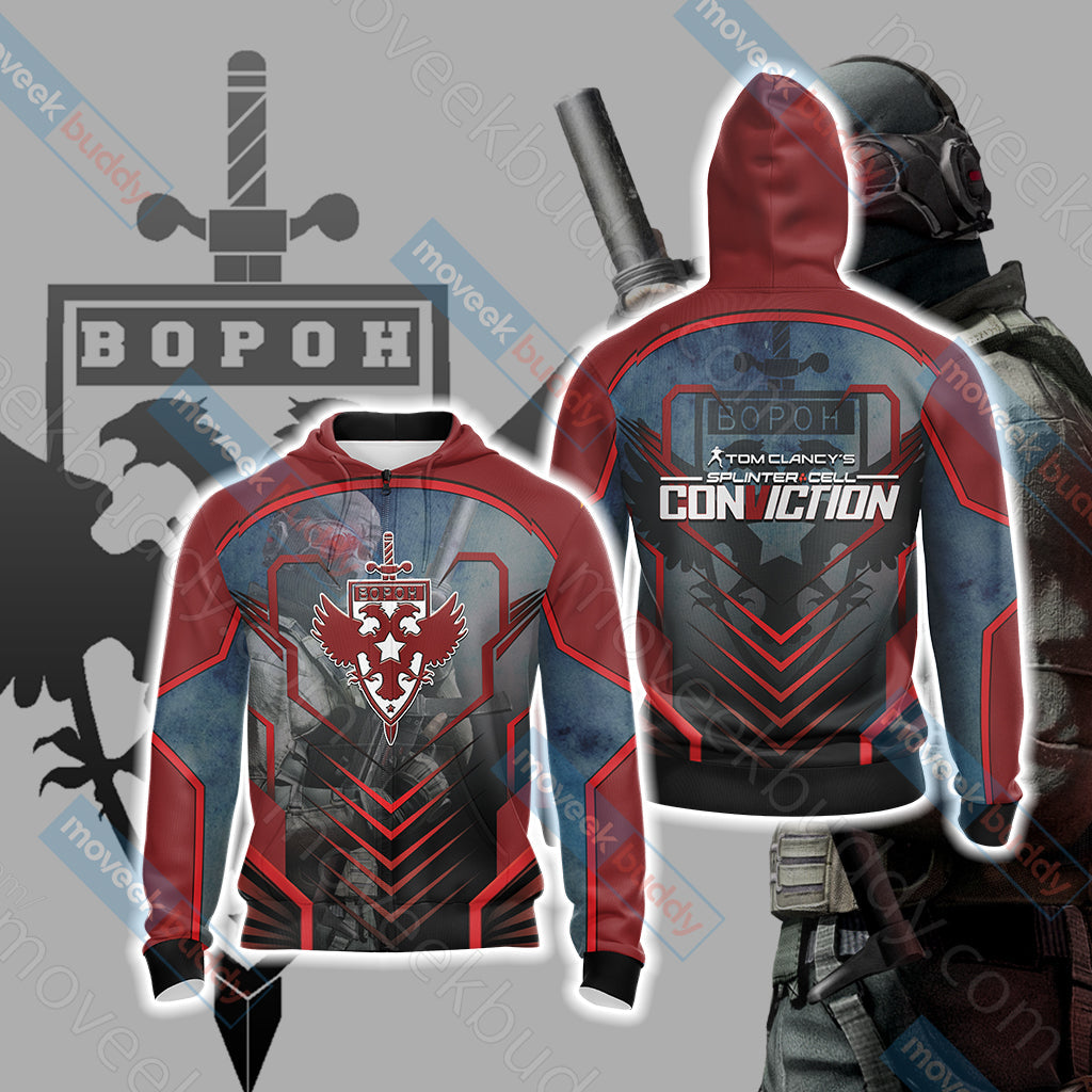 Tom Clancy's Splinter Cell: Conviction BopoH Logo Unisex 3D T-shirt Zip Hoodie XS