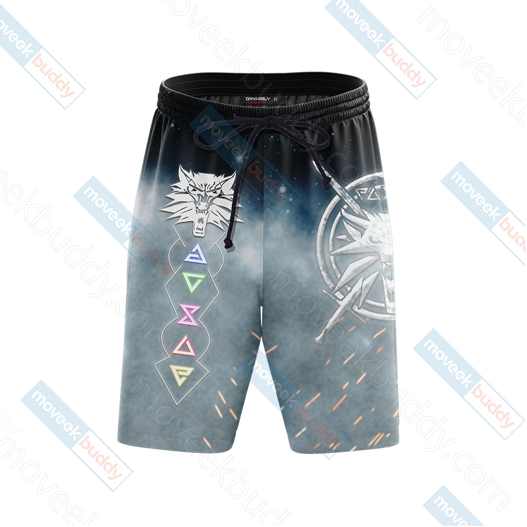 The Witcher 3 Wild Hunt Wild White Wolf Symbol 3D Beach Shorts