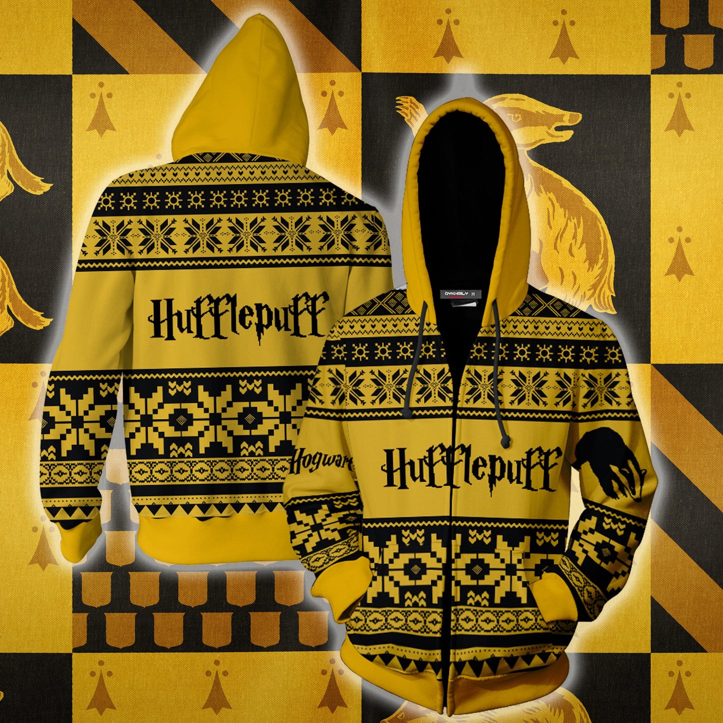 The Hufflepuff Badger Harry Potter Ugly Christmas Zip Up Hoodie S