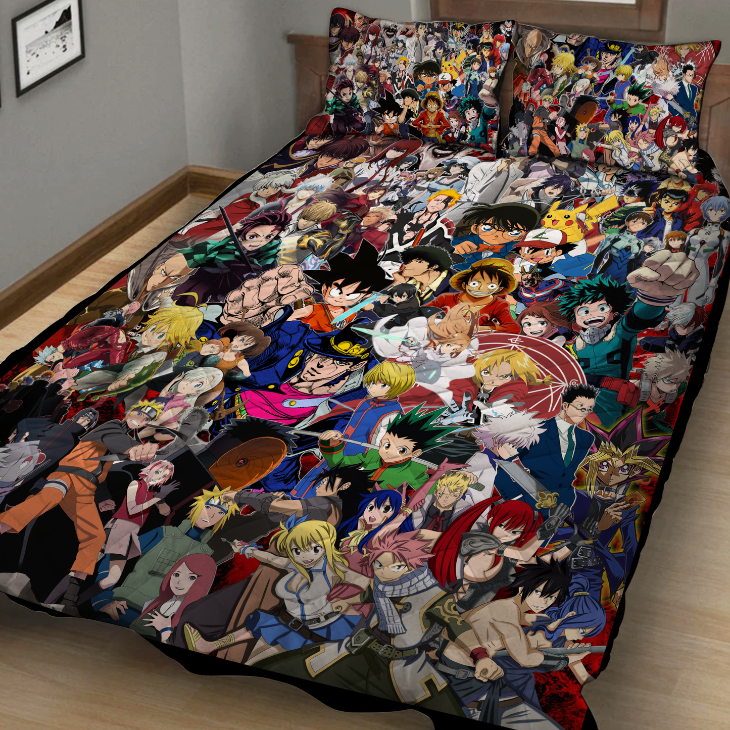 Anime Characters Compilation (Dragon Ball, Naruto, One Piece, Bleach, Yu Gi Oh!, My hero academia, Pokemon, The metal Alchemist, ect.) 3D Quilt Bed Set Quilt Set Twin (150x180CM)