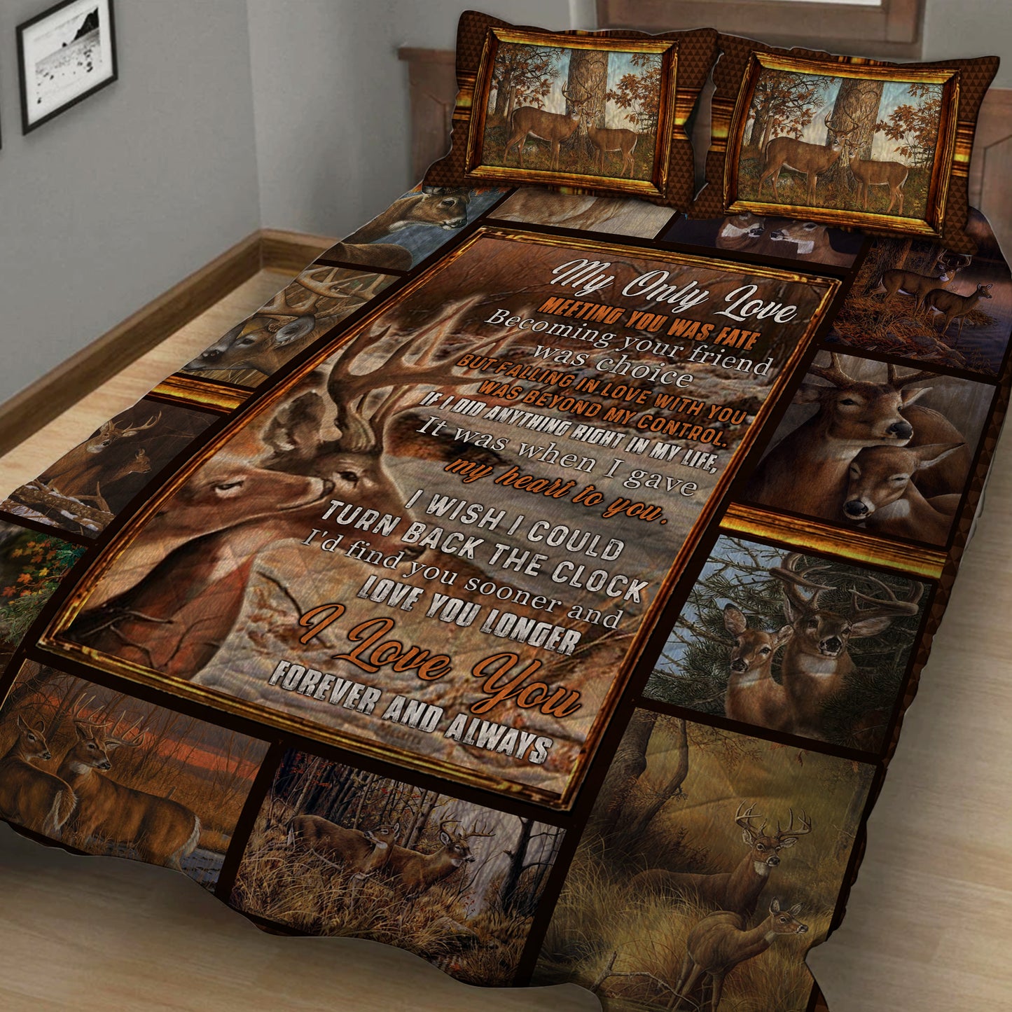 Couple Deer Quilt Set - My only love, meeting you was a fate. I love you forever and always Quilt Set Twin (150x180CM)