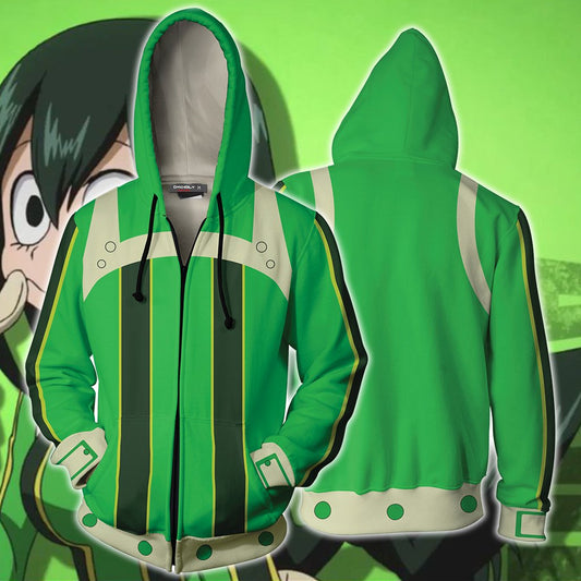 Boku No Hero Academia Tsuyu Asui Cosplay Zip Up Hoodie Jacket XS