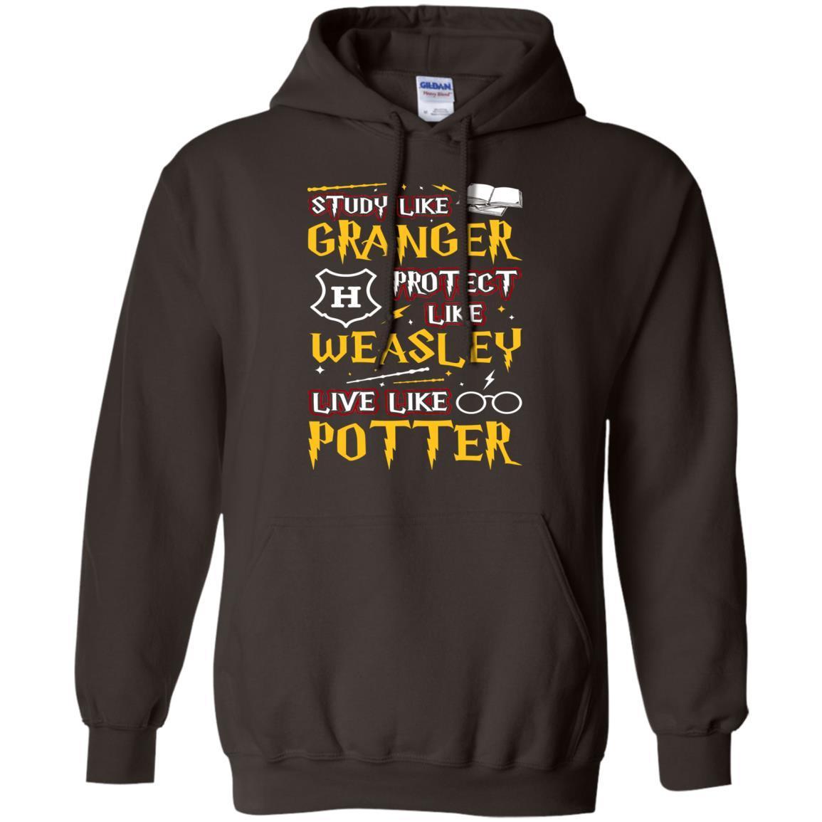 Study Like Granger Protect Like Weasley Live Like Potter Harry Potter Fan T-shirt Dark Chocolate S