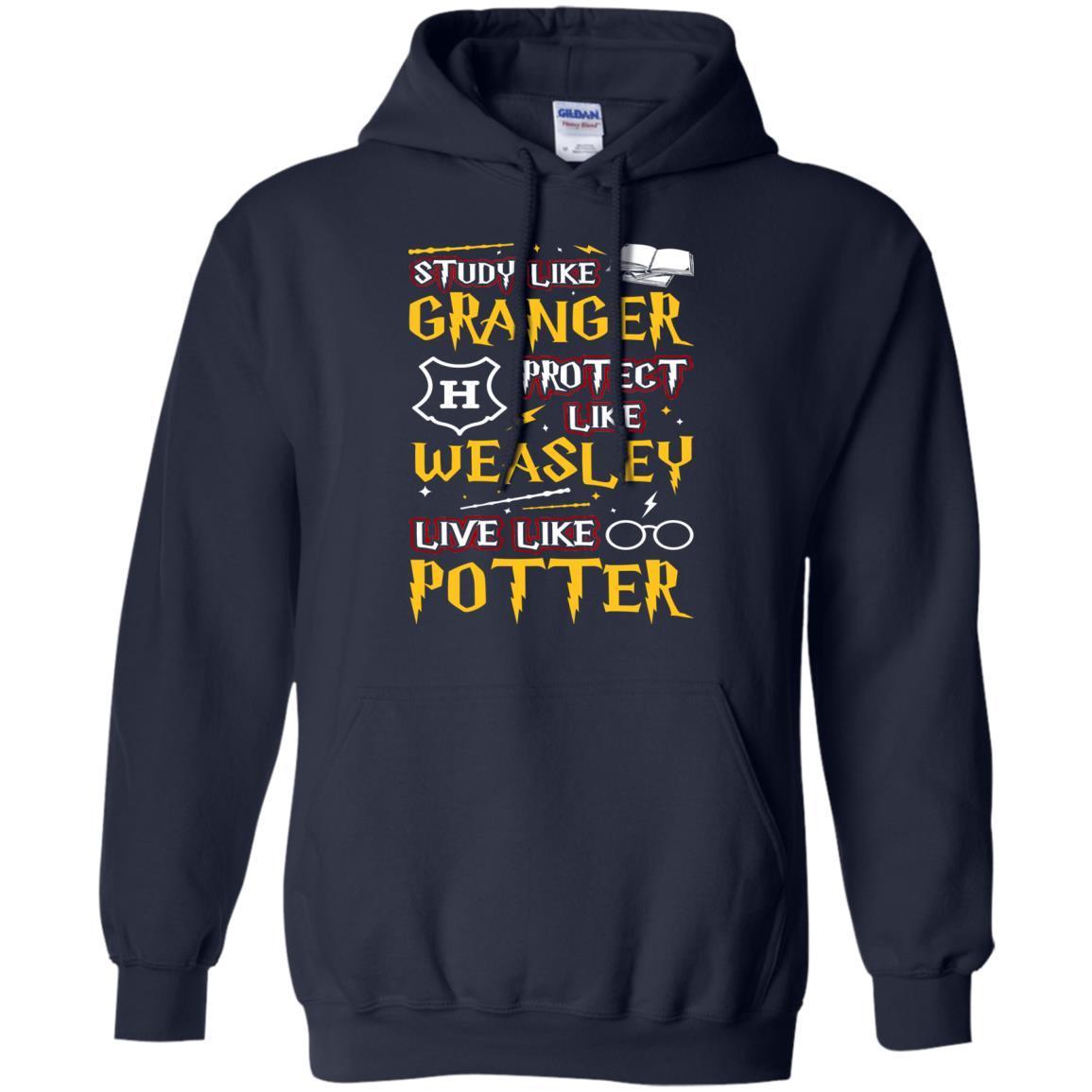 Study Like Granger Protect Like Weasley Live Like Potter Harry Potter Fan T-shirt Navy S