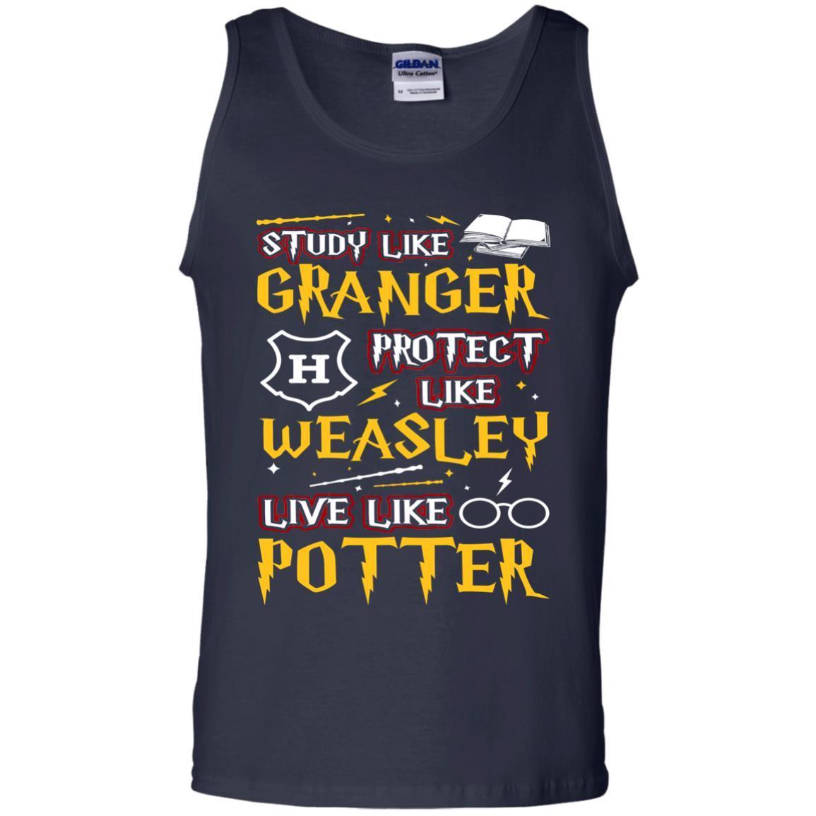 Study Like Granger Protect Like Weasley Live Like Potter Harry Potter Fan T-shirt Navy S