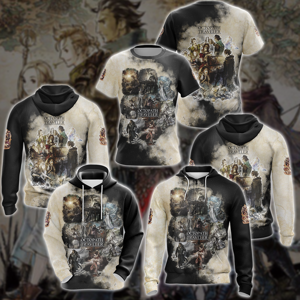 Octopath Traveler Video Game 3D All Over Printed T-shirt Tank Top Zip Hoodie Pullover Hoodie Hawaiian Shirt Beach Shorts Jogger