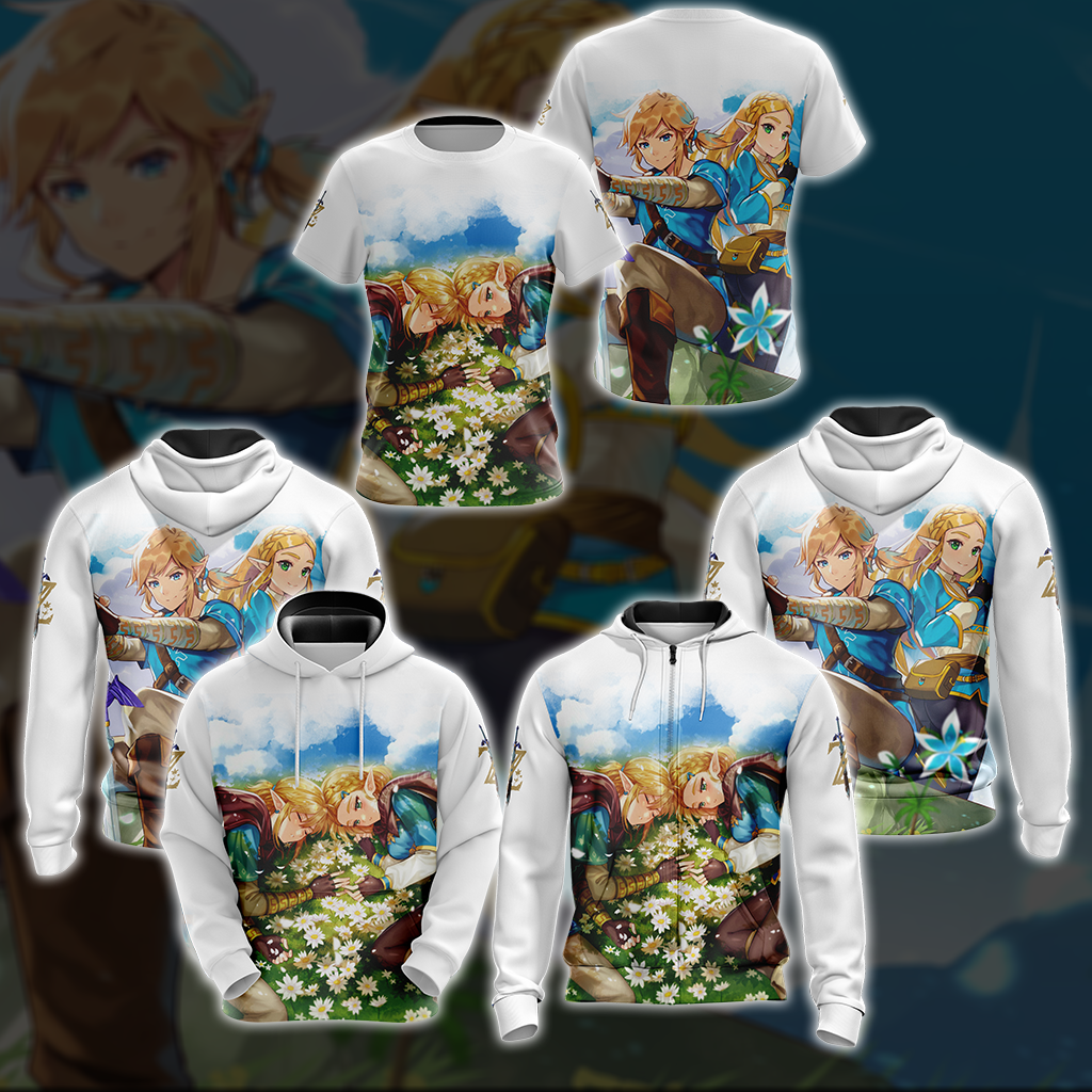 Link and Zelda The Legend of Zelda All Over Print T-shirt Tank Top Zip Hoodie Pullover Hoodie