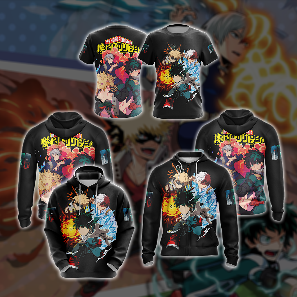 Boku No Hero Acamedia - Midoriya Izuku + Bakugo Katsuki +Todoroki Shouto Unisex 3D T-shirt