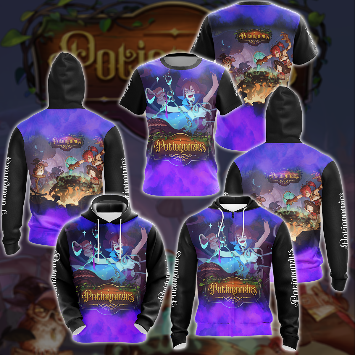 Potionomics Video Game All-Over T-shirt Hoodie Tank Top Hawaiian Shirt Beach Shorts Joggers