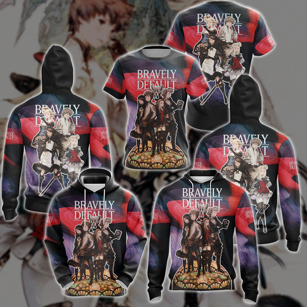 Bravely Default Video Game 3D All Over Printed T-shirt Tank Top Zip Hoodie Pullover Hoodie Hawaiian Shirt Beach Shorts Jogger
