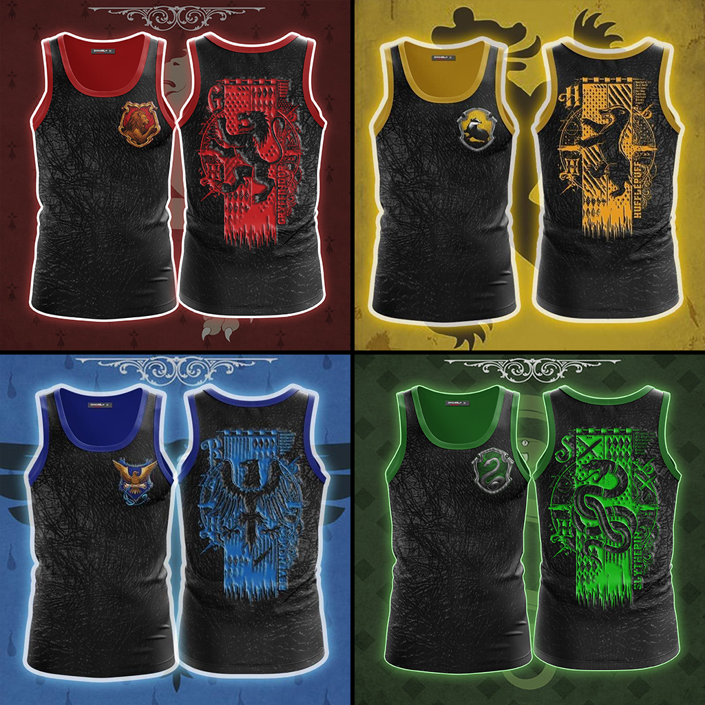 Harry Potter Hogwarts House Gryffindor Slytherin Ravenclaw Hufflepuff Unisex 3D Tank Top Gryffindor S