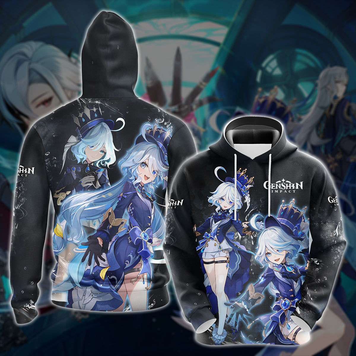 Furina Genshin Impact Video Game All Over Printed T-shirt Tank Top Zip Hoodie Pullover Hoodie Hawaiian Shirt Beach Shorts Joggers Hoodie S