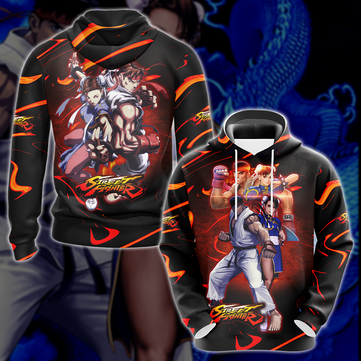 Street Fighter: Ryu & Chun-Li Video Game 3D All Over Printed T-shirt Tank Top Zip Hoodie Pullover Hoodie Hawaiian Shirt Beach Shorts Jogger Hoodie S