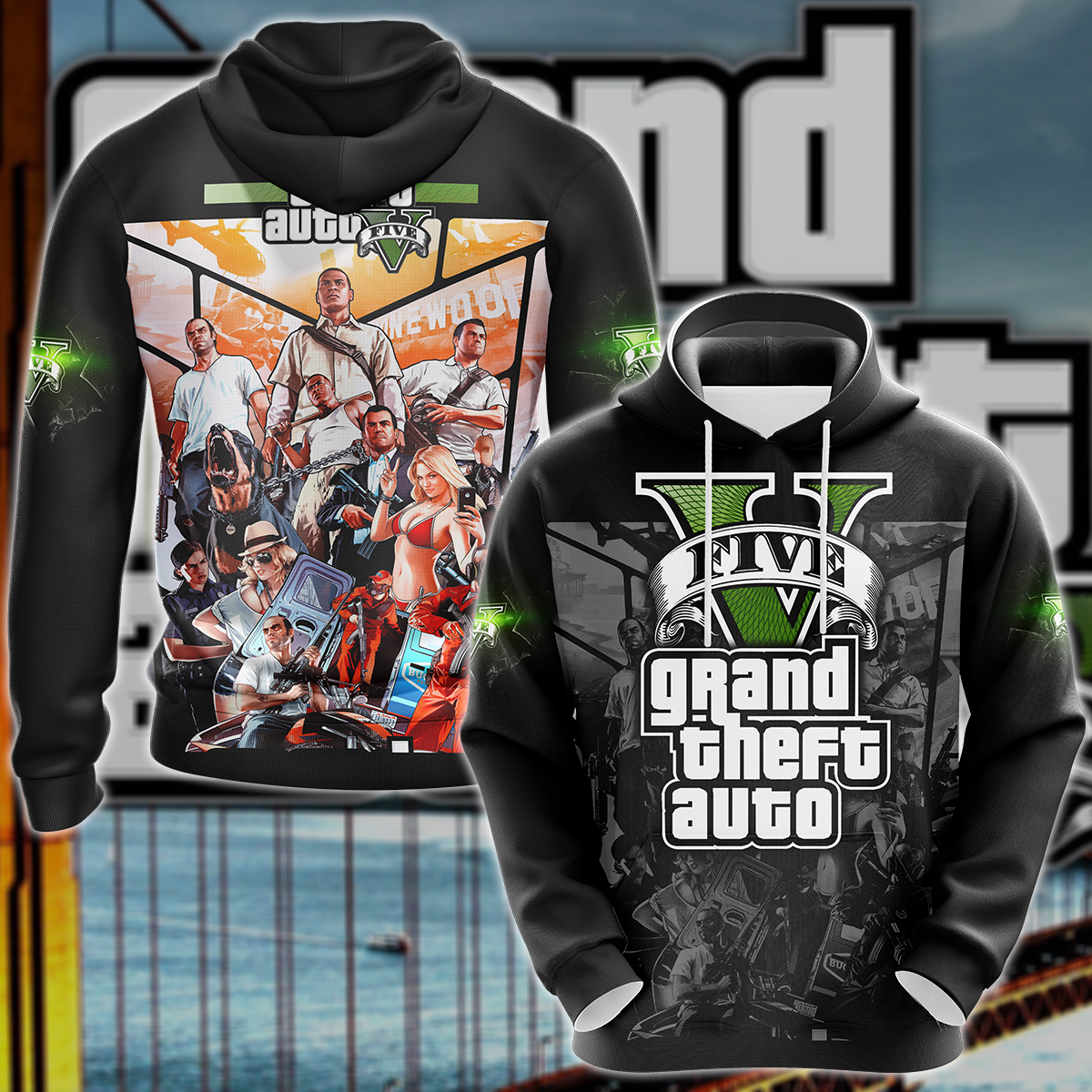 GTA Grand Theft Auto V Video Game 3D All Over Print T-shirt Tank Top Zip Hoodie Pullover Hoodie Hawaiian Shirt Beach Shorts Jogger Hoodie S