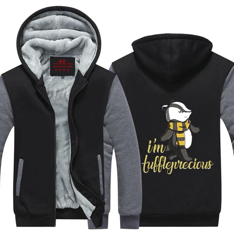 I'm Huffleprecious Harry Potter House Winter Zip Hoodies Black-Grey S
