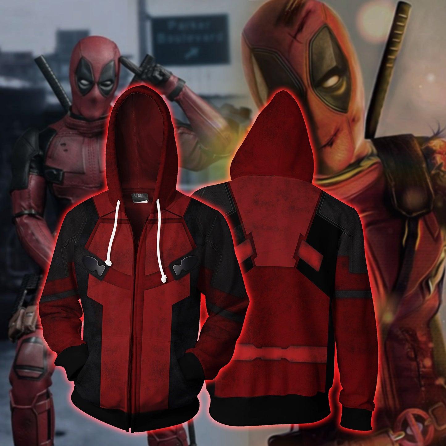Deadpool Cosplay Unisex 3D T-shirt Zip Hoodie XS