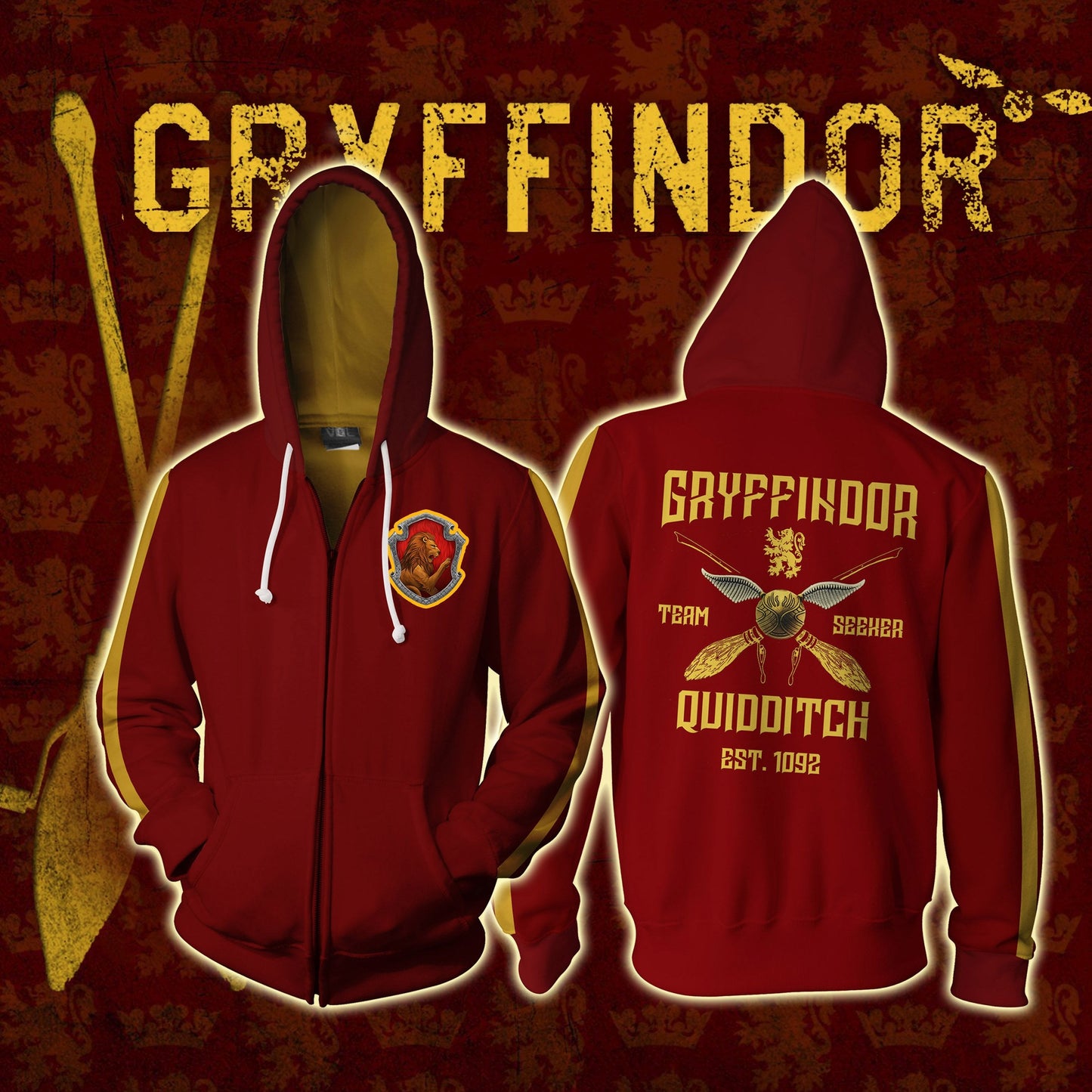 Gryffindor Quidditch Team Est 1092 Harry Potter Unisex 3D T-shirt Zip Hoodie S